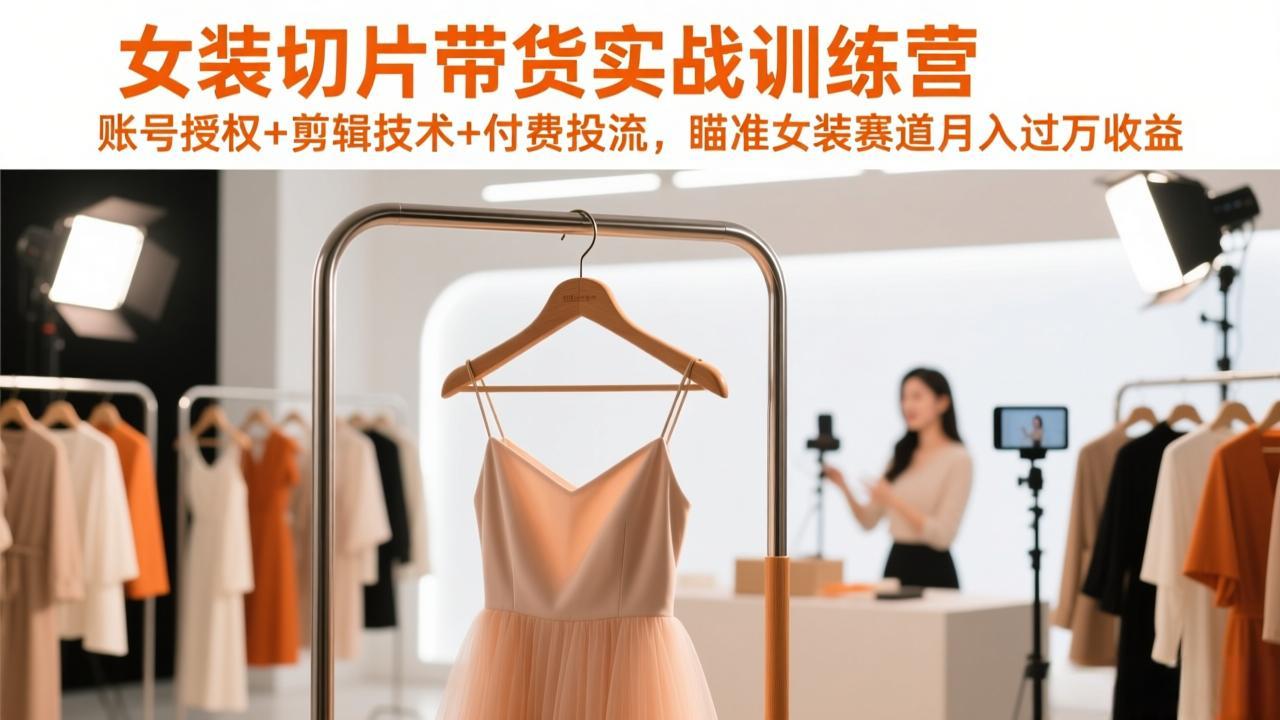 女装切片带货实战训练营，账号授权+剪辑技术+付费投流，瞄准女装赛道月入过万收益-小创项目网