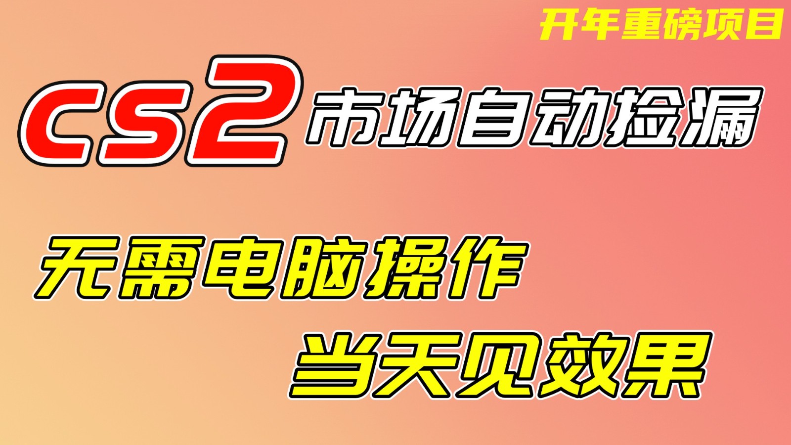 CS2市场挂机项，无需电脑操作，无需进入游戏，当天见效果，支持任何形式验证-小创项目网