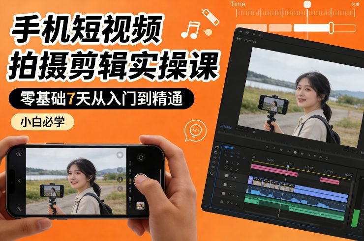 手机短视频拍摄剪辑实操课，零基础7天从入门到精通，小白必学-小创项目网