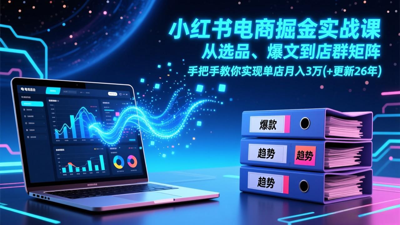 小红书电商掘金实战课，从选品、爆文到店群矩阵，手把手教你实现单店月入3万+(更新26年-小创项目网