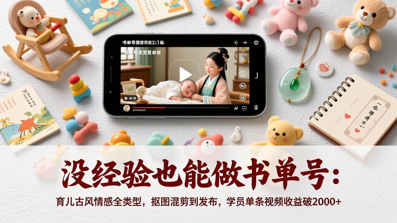 没经验也能做书单号：育儿古风情感全类型，抠图混剪到发布，学员单条视频收益破2000+-小创项目网