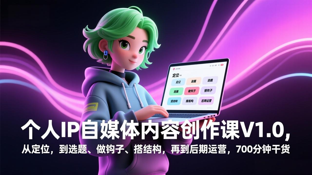 个人IP自媒体内容创作课V1.0，从定位，到选题、做钩子、搭结构，再到后期运营，700分钟干货-小创项目网