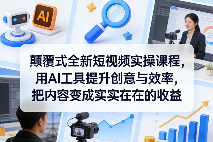 颠覆式全新短视频实操课程，用AI工具提升创意与效率，把内容变成实实在在的收益-小创项目网