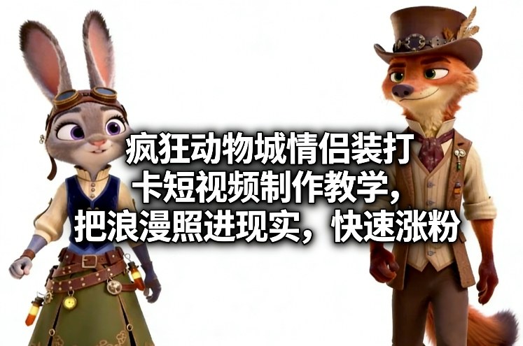 疯狂动物城情侣装打卡短视频制作教学，把浪漫照进现实，快速涨粉-小创项目网