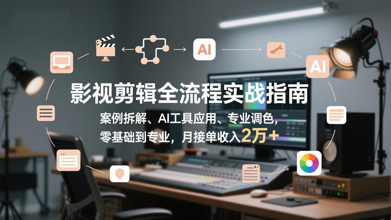 影视剪辑全流程实战指南，案例拆解、AI工具应用、专业调色，零基础到专业，月接单收入2万+-小创项目网