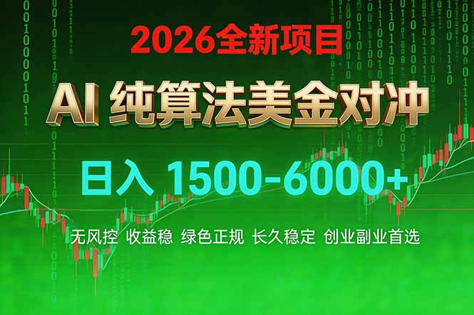 2026 全新美金对冲项目，不套平台赠金，不封号，纯算法对冲，日入 1500-6000+-小创项目网
